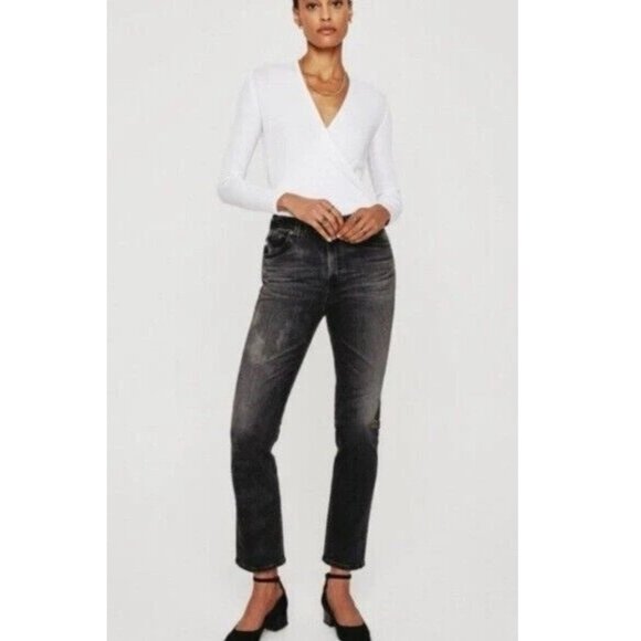 AG Women's Saige High-Rise Straight Leg Jeans Size 31 Black Wash - Picture 1 of 10
